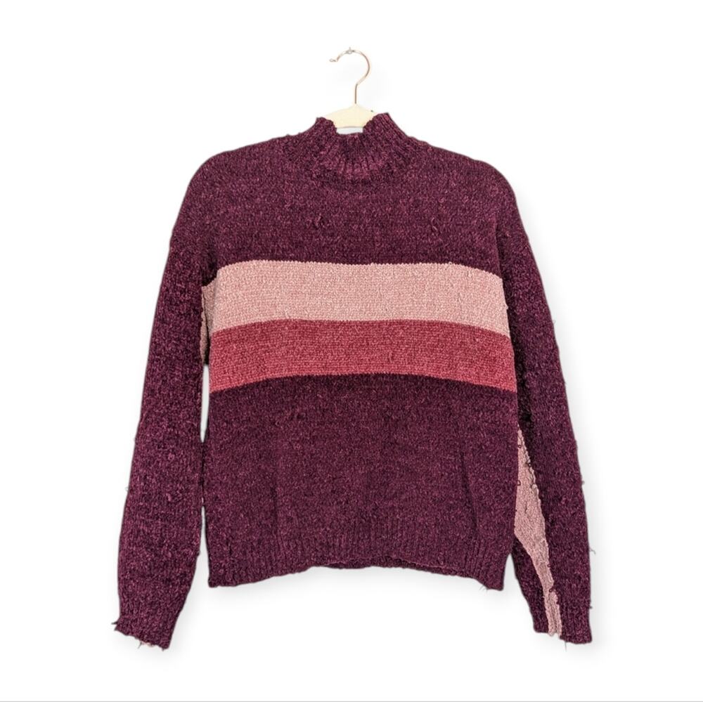 Lovers Friends Raye Sweater L Pink Colorblock Chenille Knit Cozy Statement